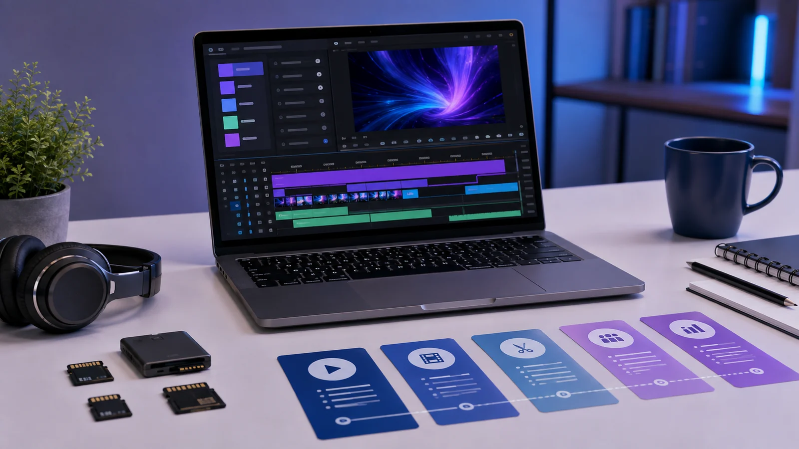 Personne comparant plusieurs parcours de formation au montage vidéo sur ordinateur